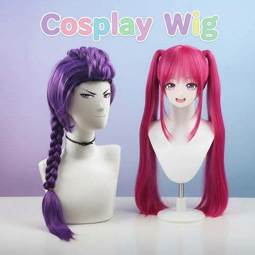 Purple Pink Long Braided Side Ponytail Cosplay Wig