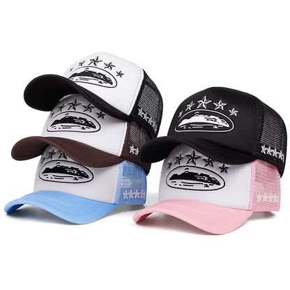 Unisex Five Star Embroidered Cotton Mesh Baseball Cap