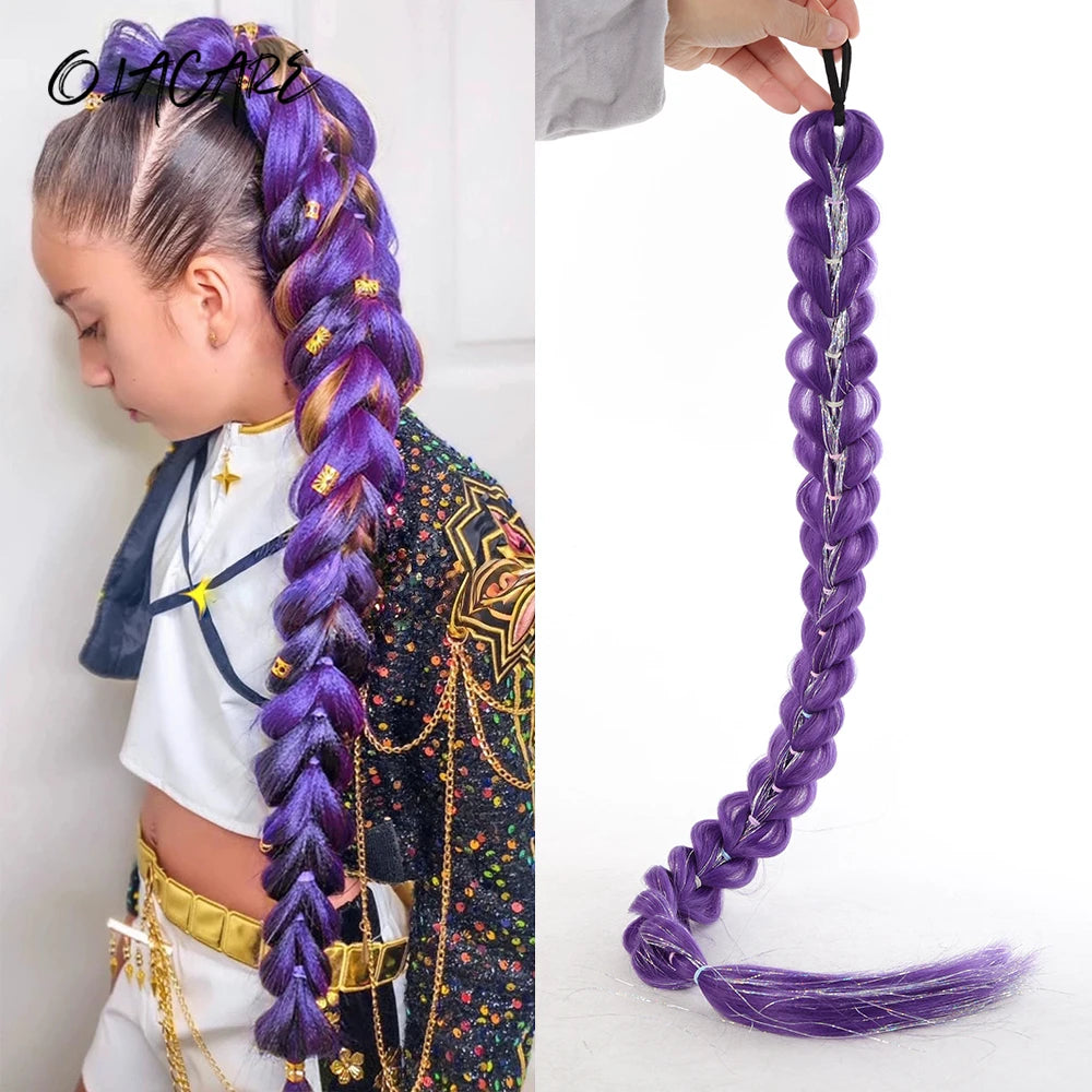 32 Inch Purple Braided Ponytail Hair Extension with Tinsel