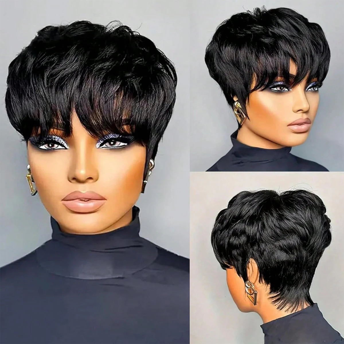 Short Bob Pixie Cut Wig with Bangs for Women