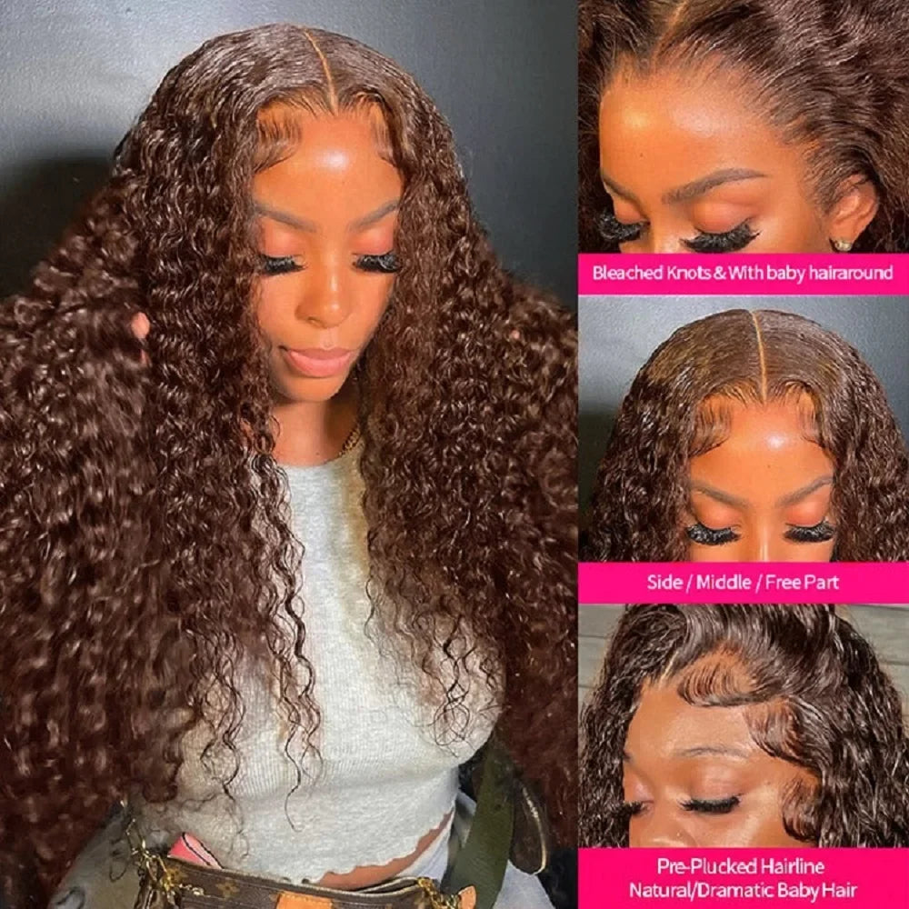 Women's Chocolate Brown Deep Wave Lace Front Human Hair Wig