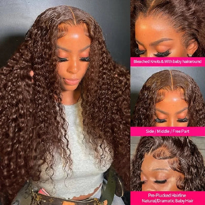 Women's Chocolate Brown Deep Wave Lace Front Human Hair Wig