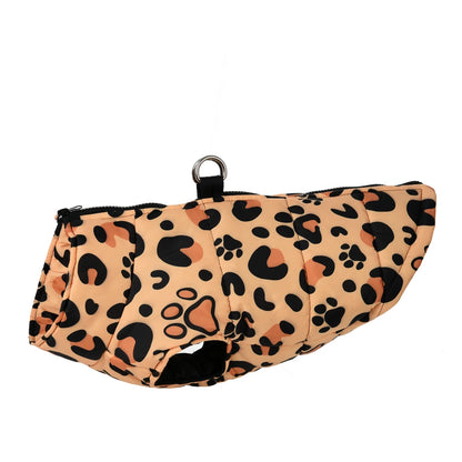 Leopard Print Dog Jacket with D-Ring for Small & Medium Dogs & Cats