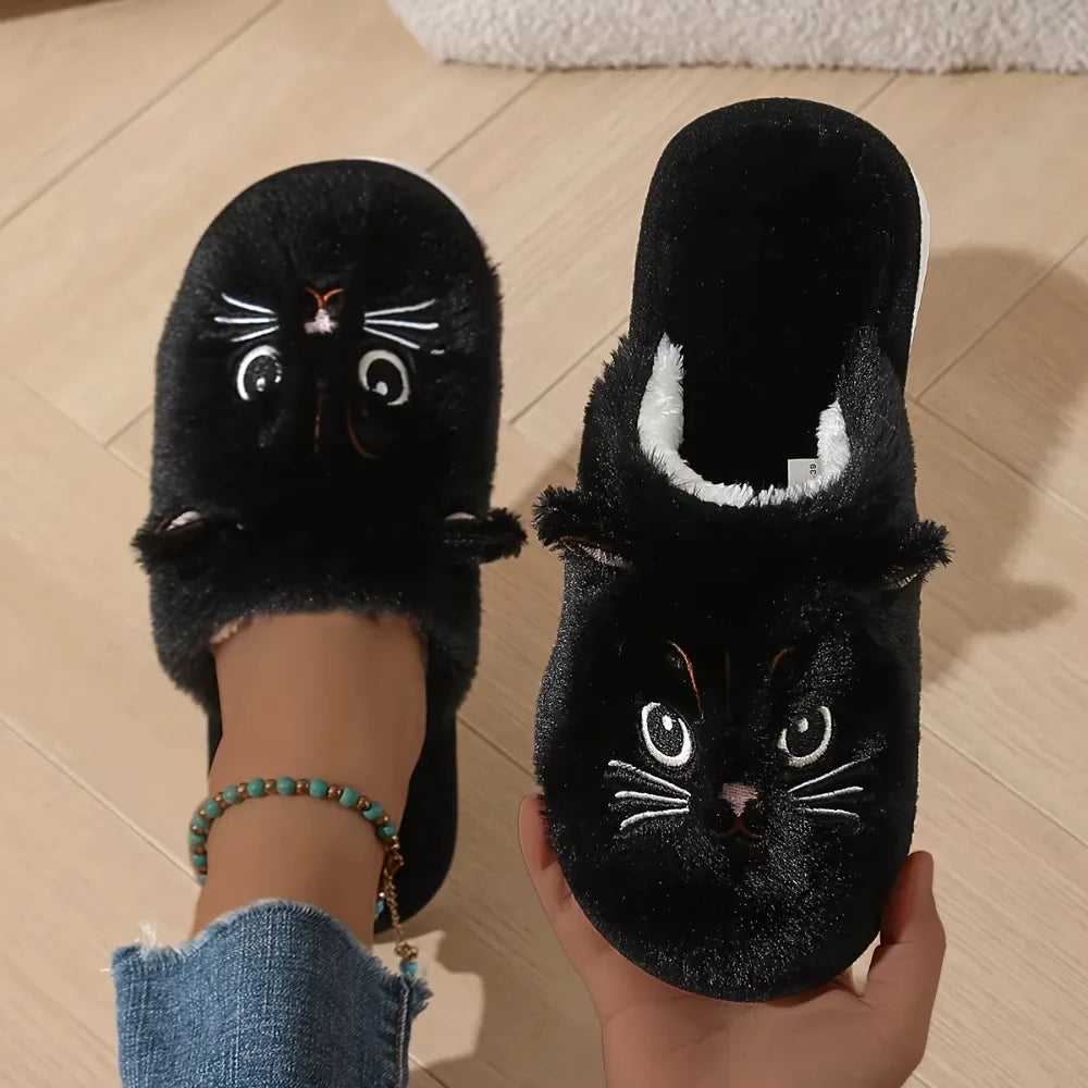 Women’s Plush Cat Slippers Warm Non Slip Indoor House Shoes