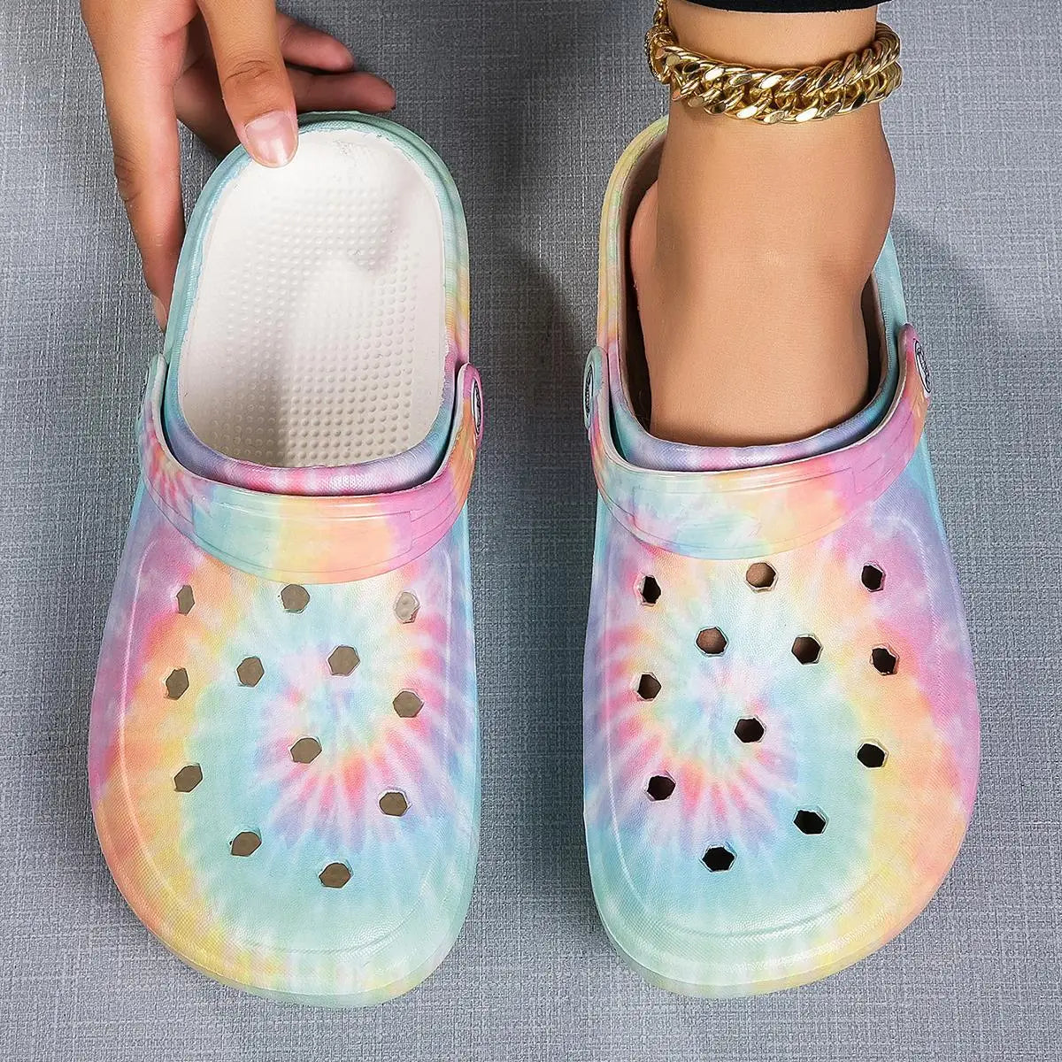 Women’s Tie Dye EVA Garden Clogs Lightweight Non Slip Beach Slides