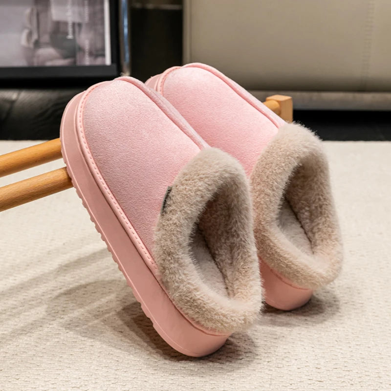 Fluffy Winter Slippers with Fur Lining Thick Sole for Men & Women
