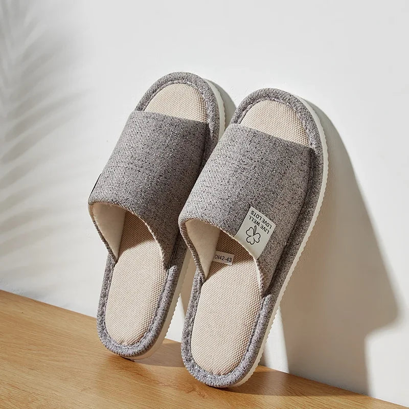 Unisex Breathable Linen Open Toe Home Slippers