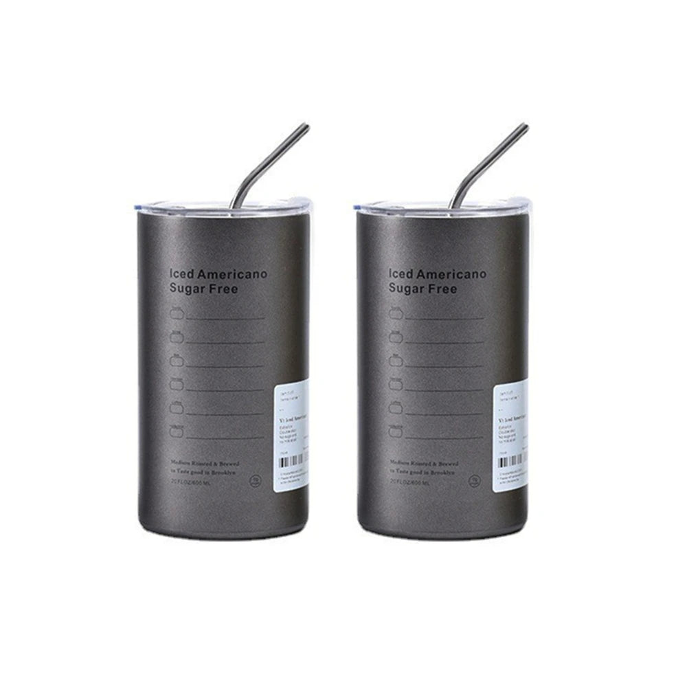 600ml BPA Free Stainless Steel Insulated Thermos with Straw