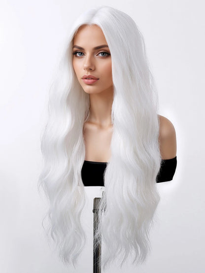 Women's Long Silver White Curly Synthetic Wig