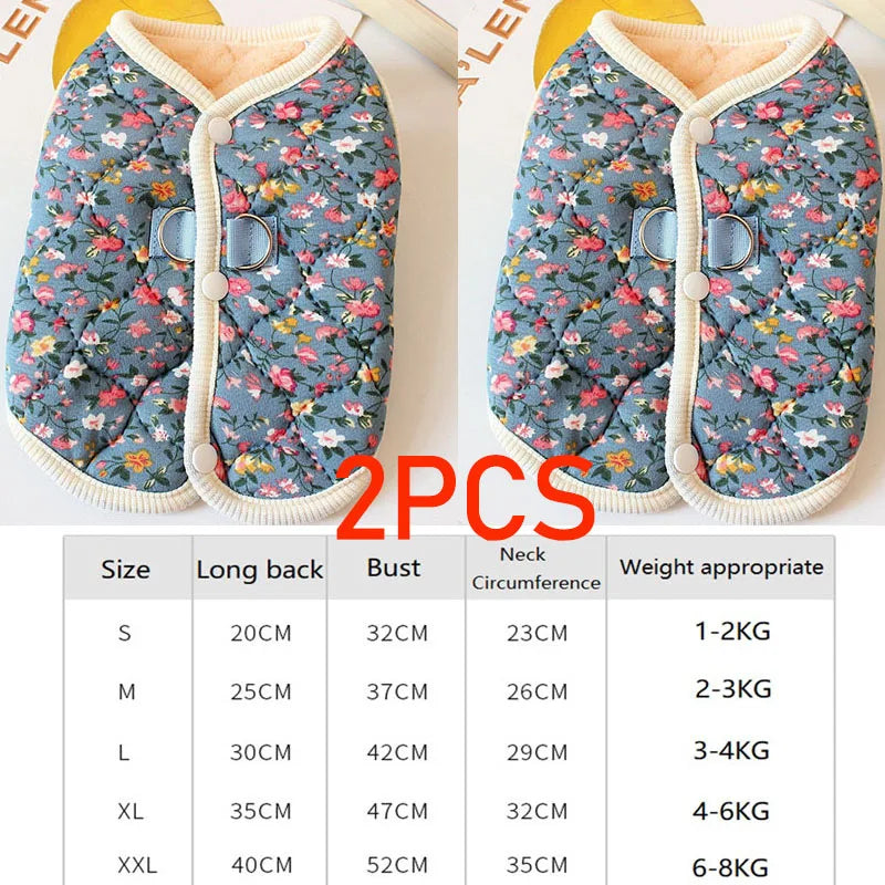 Floral Fleece Dog Vest for Small Dogs Winter Pet Coat
