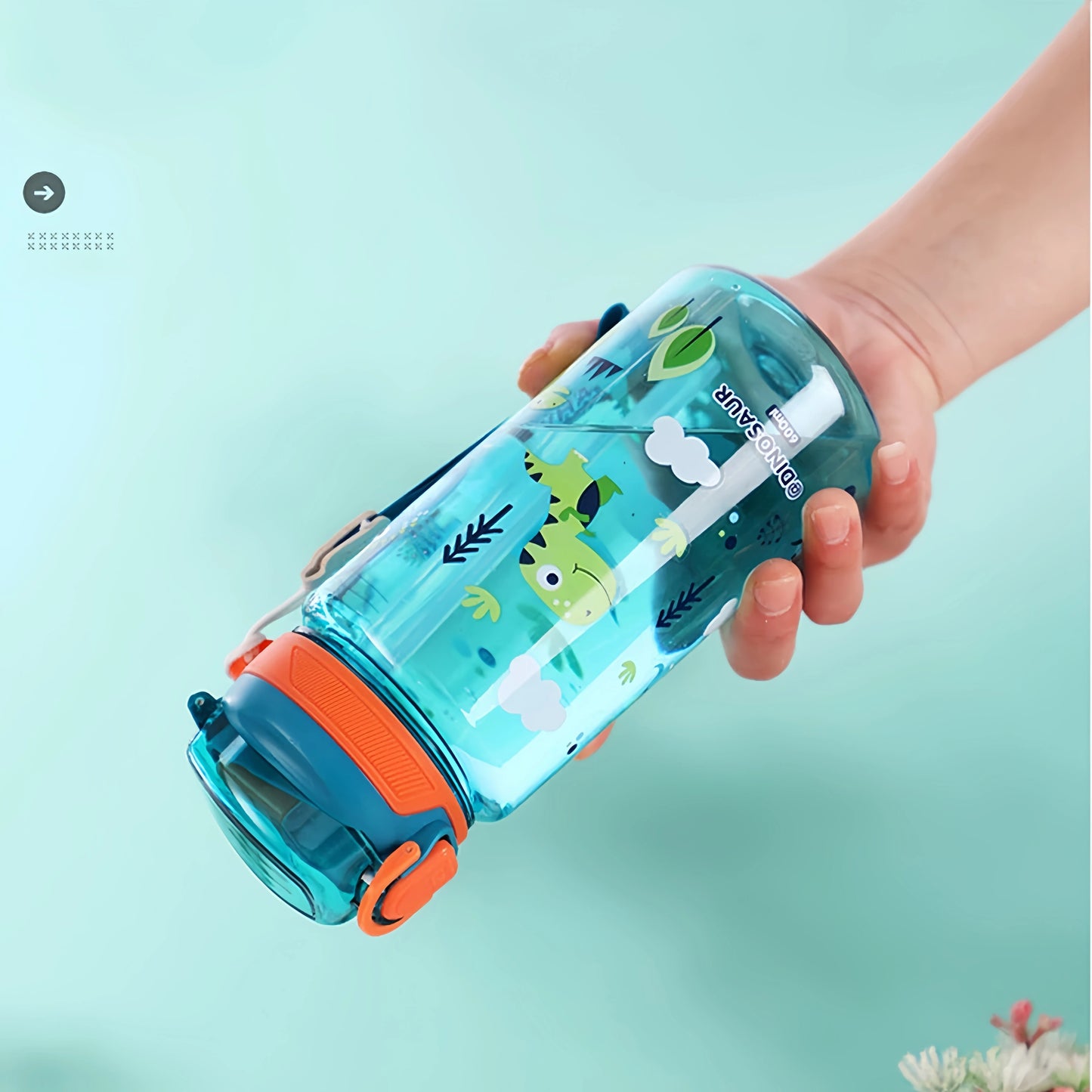 600ml Leak Proof Dinosaur Kids Water Bottle with Straw