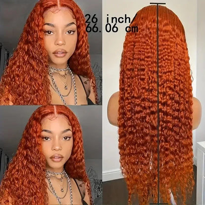 Women's 230 Density Orange Ginger Curly Human Hair Lace Front Wig