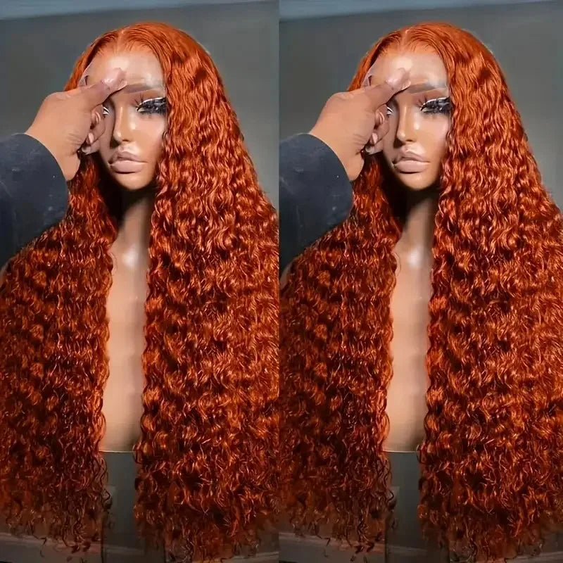 Women's 230 Density Orange Ginger Curly Human Hair Lace Front Wig