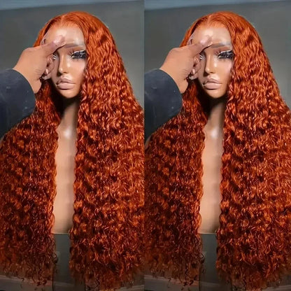 Women's 230 Density Orange Ginger Curly Human Hair Lace Front Wig