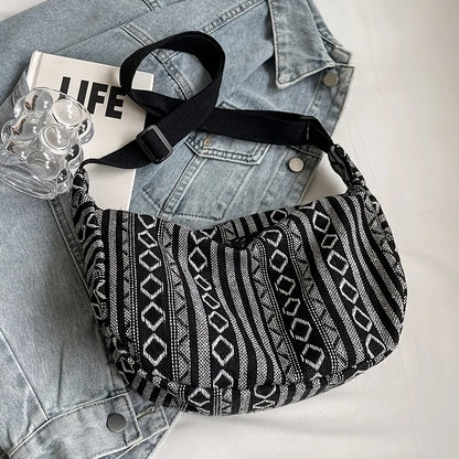 Tribal Striped Foldable Crossbody Bag with Zipper for Women