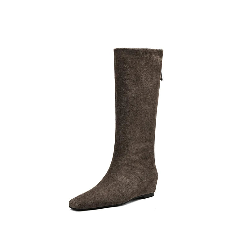 Women's Cow Suede Square Toe Knee High Western Boots