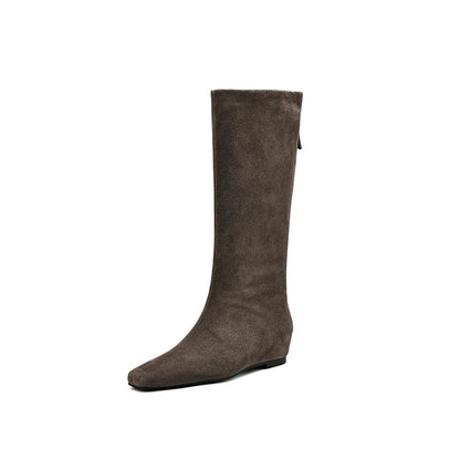 Women's Cow Suede Square Toe Knee High Western Boots