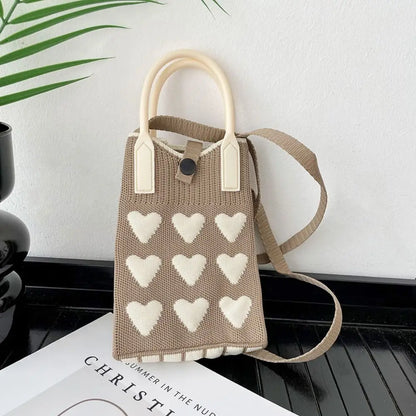 Knitted Mini Love Shoulder Bag for Women Phone Crossbody Bag