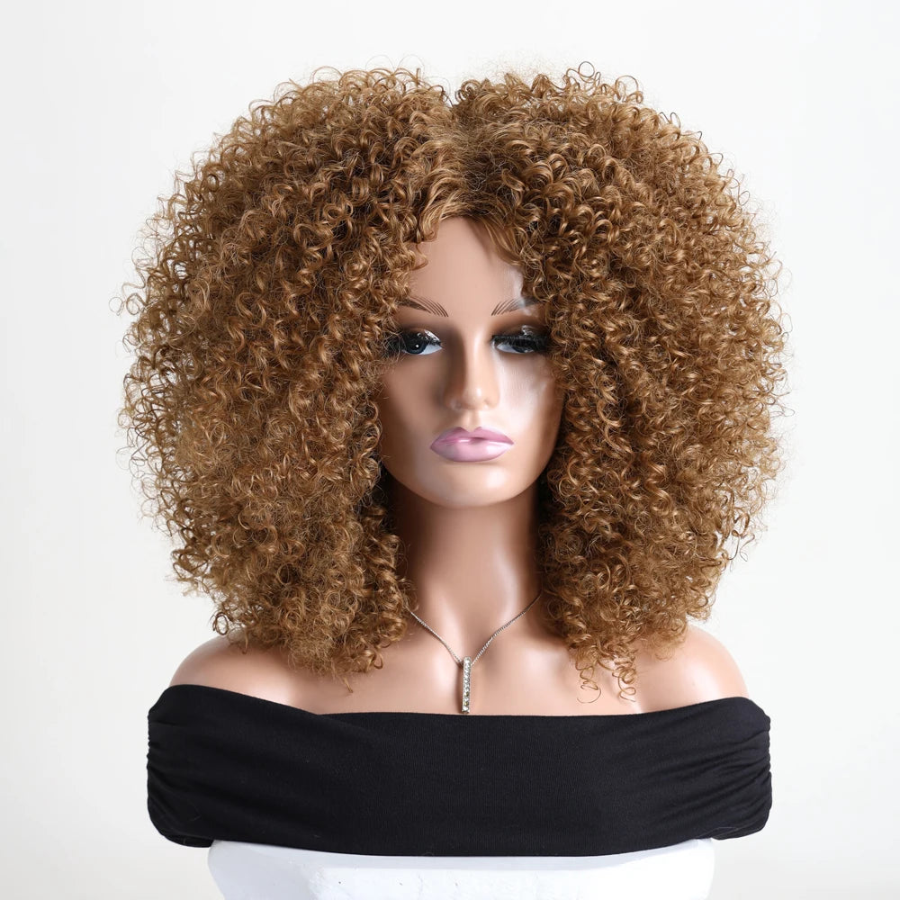 16 Inch Afro Kinky Curly Wig with Bangs for Women