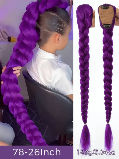 32 Inch Purple Braided Ponytail Hair Extension with Tinsel