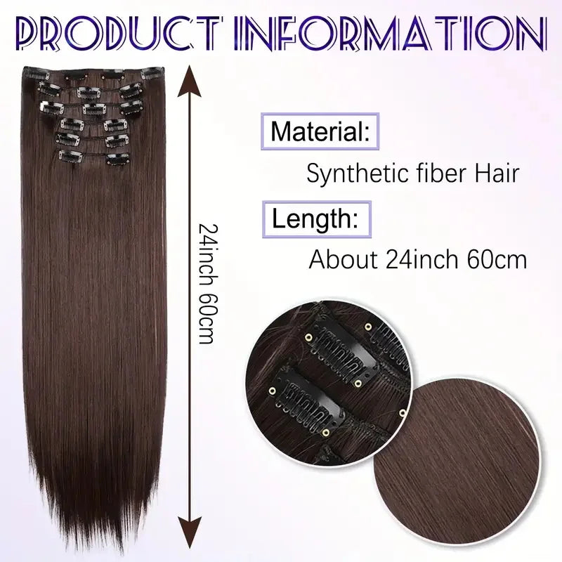 Women's 6 Piece 24 Inch Straight Clip In Hair Extensions