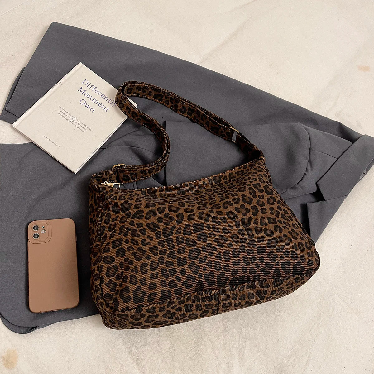 Women’s Leopard Print Soft Textile Shoulder Crossbody Bag Large Capacity