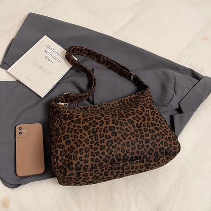 Women’s Leopard Print Soft Textile Shoulder Crossbody Bag Large Capacity