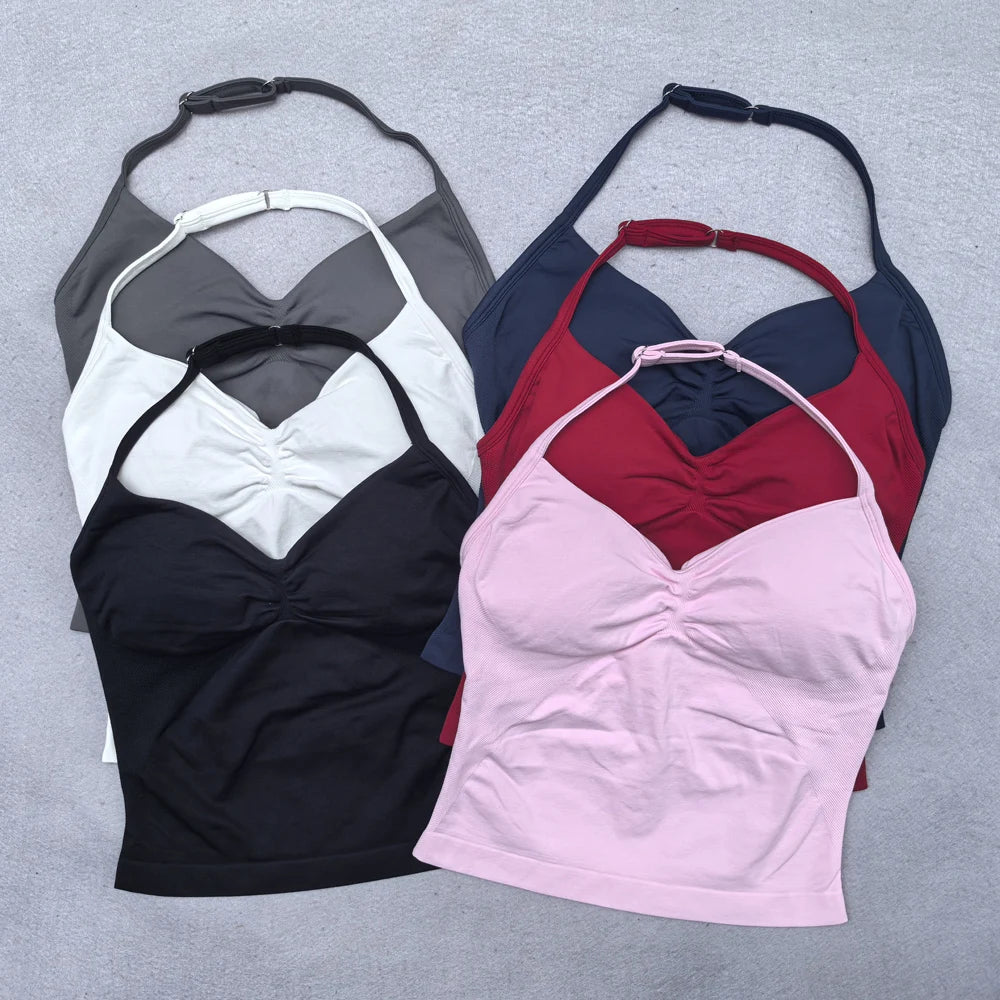 Women's Backless Strappy Workout Tank Top with Built In Bra