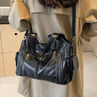 Women’s PU Leather Colorblock Crossbody Shoulder Bag with Compartments