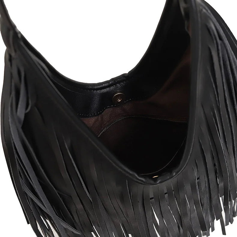 Women’s PU Leather Tassel Shoulder Hobo Bag Lightweight Casual Handbag