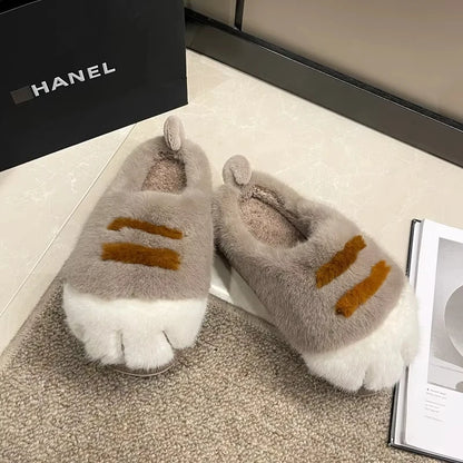 Cute Kitty Claw Furry Slippers for Women Warm Non Slip Home Shoes