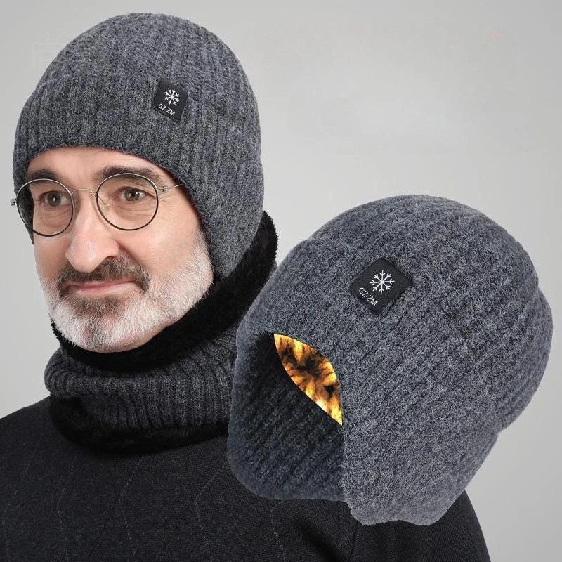 Men's Faux Fur Lined Winter Peaked Hat with Ear Protection