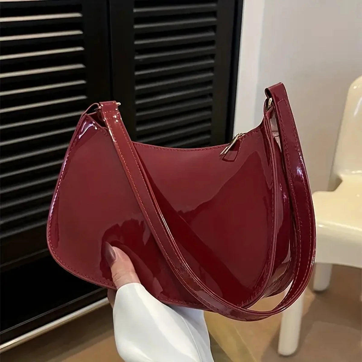 Red Patent Leather Underarm Shoulder Bag for Women