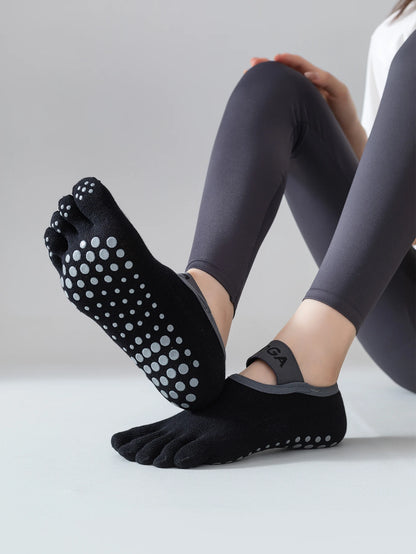 1 Pair Women's Anti Slip Five Toe Yoga Pilates Socks