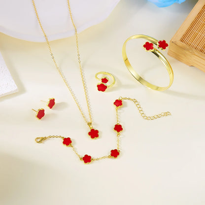 5PCS Colorful Enamel Plum Blossom Jewelry Set for Women