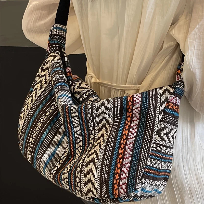 Tribal Striped Foldable Crossbody Shoulder Bag for Women