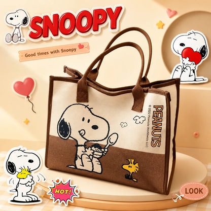 Snoopy Woodstock Cartoon Canvas Tote Bag Large Capacity Shoulder Handbag