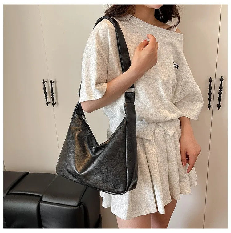 Vintage Leather Large Capacity Tote Crossbody Bag for Women