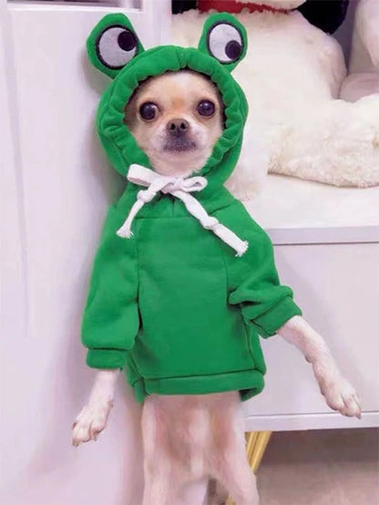 Cute Frog Dog Hoodie Sweater for Small & Medium Dogs Green Pet Clothes