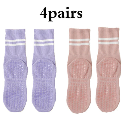 4 Pairs Women's Non Slip Yoga Pilates Socks