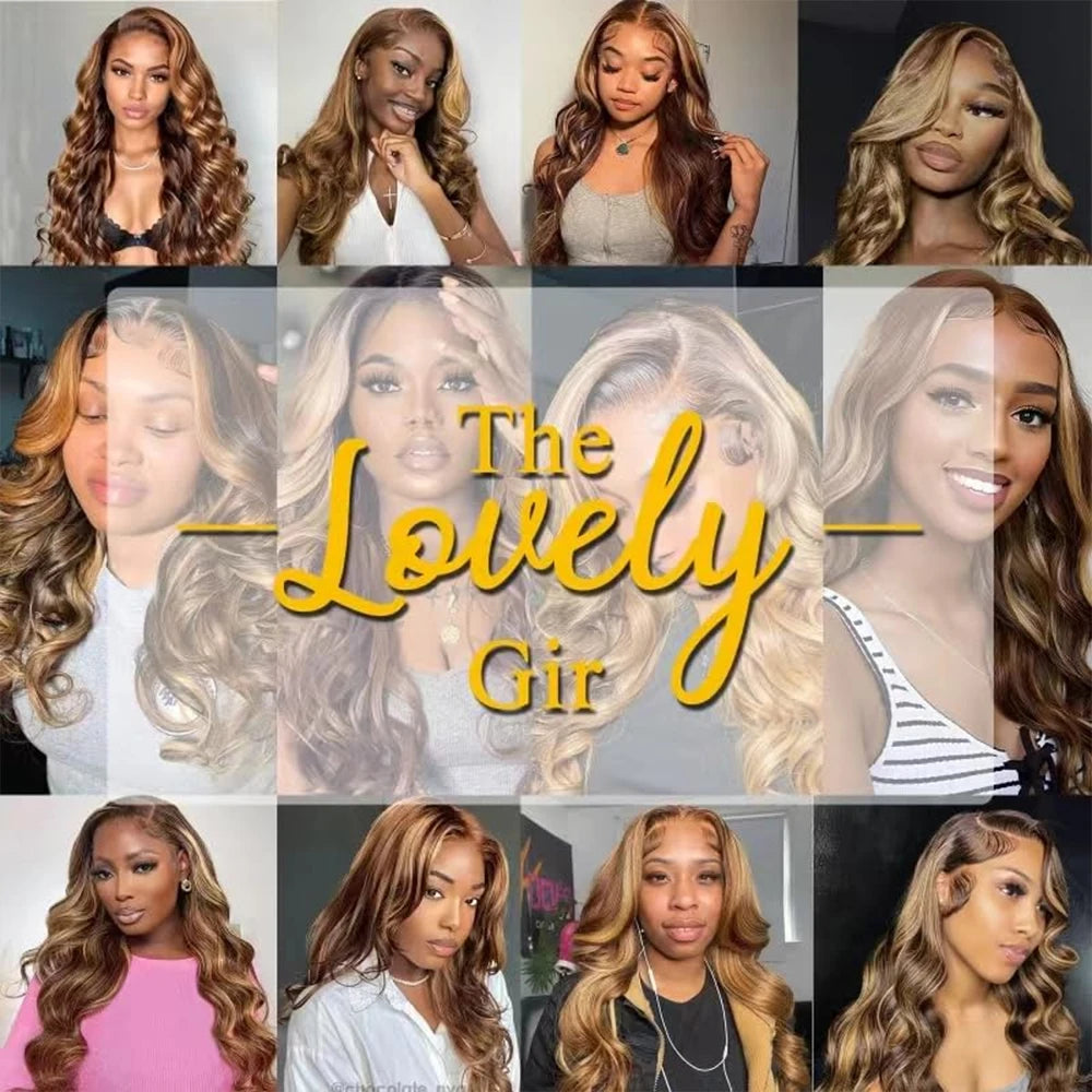34 Inch Honey Blonde Ombre Body Wave 13x4 HD Lace Human Hair Wig 200% Density