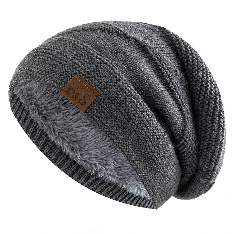 Unisex Faux Fur Lined Slouchy Winter Beanie
