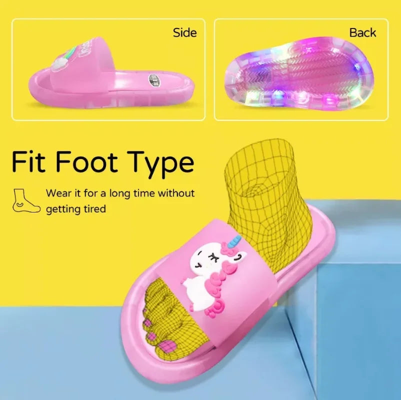 Kids Cartoon Unicorn Light Up Slippers for Boys & Girls