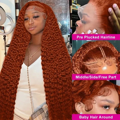 Women's 230 Density Orange Ginger Curly Human Hair Lace Front Wig