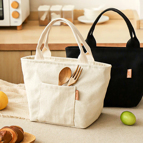 Canvas Insulated Lunch Tote Bag with Zipper for Travel & Picnics