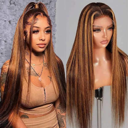 Women's 30 Inch 613 Blonde Straight HD Lace Front Human Hair Wig