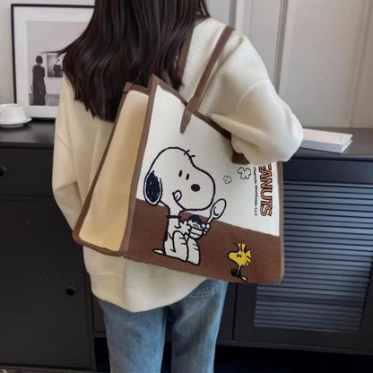 Snoopy Woodstock Cartoon Canvas Tote Bag Large Capacity Shoulder Handbag