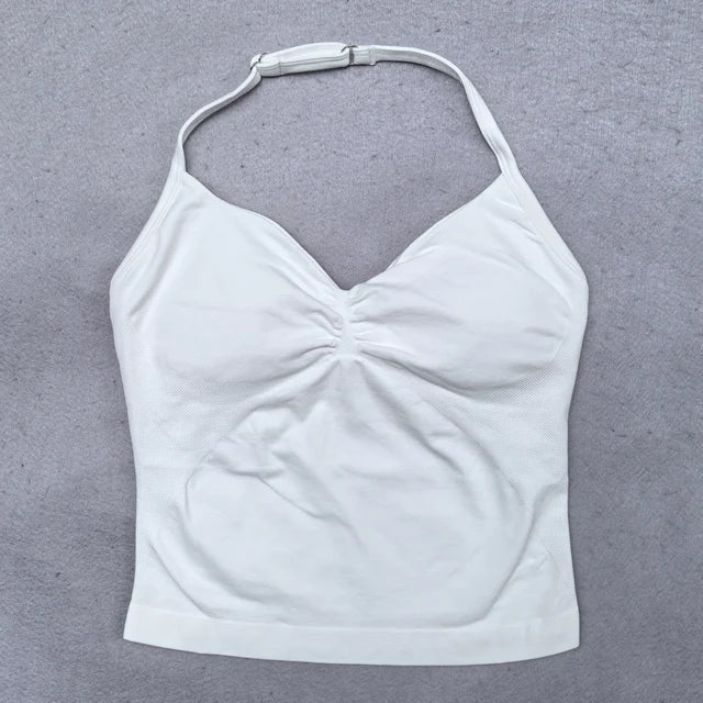 Women's Backless Strappy Workout Tank Top with Built In Bra