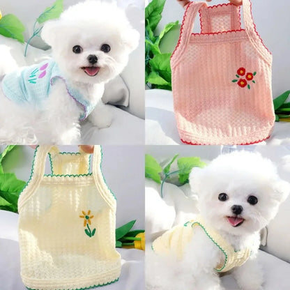 Floral Embroidered Summer Suspender Vest for Small & Medium Dogs & Cats