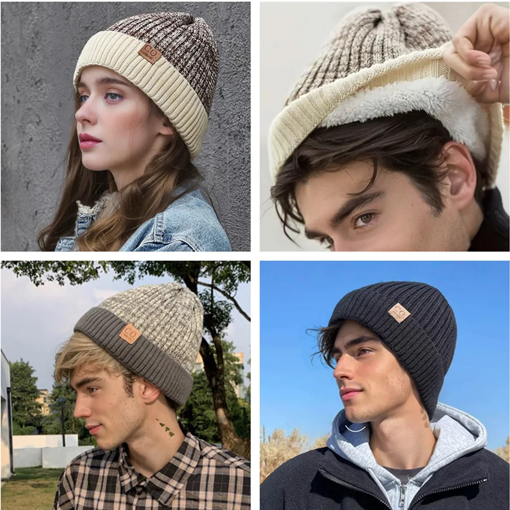 Unisex Two Tone Fur Lined Winter Beanie